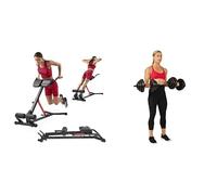 Sunny Health and Fitness Unisex's Station-SF-BH620062 Hyperextension Roman Chair with Dip Station + Exercise Vinyl 18 KG Dumbbell Set Hand Weights for Strength Training, Weight Loss, Workout Bench
