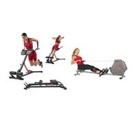 Sunny Health and Fitness Unisex's Station-SF-BH620062 Hyperextension Roman Chair with Dip Station + Foldable and Compact Magnetic Rowing Machine, 130 KG Max, LCD Display, Super Quiet