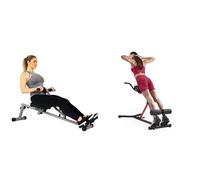 Sunny Health and Fitness Unisex's Station-SF-BH620062 Hyperextension Roman Chair with Dip Station + SF-RW1205 12 Adjustable Resistance Rowing Machine Rower w/Digital Monitor