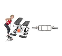Sunny Health & Fitness Advanced Mini Home Steppers with Resistance Bands + 86 cm Olympic Triceps Bar with Ring Collars, Olympic Weight for Weightlifting and Bodybuilding