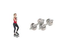 Sunny Health & Fitness Advanced Mini Home Steppers with Resistance Bands + Adjustable 15 KG Dumbbell Set w/Carry Case, Space Saver, Secure Quick-Lock