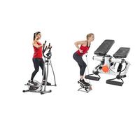 Sunny Health & Fitness Advanced Mini Home Steppers with Resistance Bands + Legacy Stepping Elliptical Machine, Total Body Trainer with Ultra- Quiet Magnetic Belt Drive