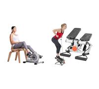 Sunny Health & Fitness Advanced Mini Home Steppers with Resistance Bands + Magnetic Under Desk Mini Exercise Cycle Bike, Dual Function Pedal Exerciser