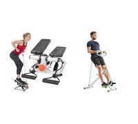 Sunny Health & Fitness Advanced Mini Home Steppers with Resistance Bands + Row-N-Ride Squat Assist Trainer for Glutes & Full Body Cardio Workout