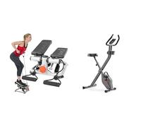 Sunny Health & Fitness Advanced Mini Home Steppers with Resistance Bands + Smart Folding X-Bike, Portable Compact Exercise Bike, 14-Level Magnetic Resistance