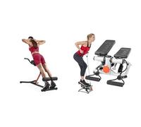 Sunny Health & Fitness Advanced Mini Home Steppers with Resistance Bands + Unisex's Station-SF-BH620062 Hyperextension Roman Chair with Dip Station, Black, One Size