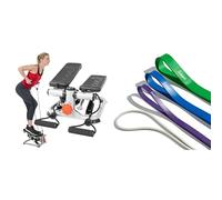 Sunny Health & Fitness Advanced Mini Home Steppers with Resistance Bands + Versatile Resistance Bands (Single or Combination Set) - 4.5-35kg Combo