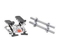 Sunny Health & Fitness Advanced Twist Stepper Machine w/Resistance Bands, Portable Mini + 35.5 cm Threaded Chrome Dumbbell Bar
