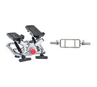 Sunny Health & Fitness Advanced Twist Stepper Machine w/Resistance Bands, Portable Mini + 86 cm Olympic Triceps Bar with Ring Collars, Olympic Weight for Weightlifting and Bodybuilding
