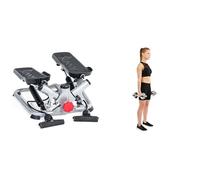 Sunny Health & Fitness Advanced Twist Stepper Machine w/Resistance Bands, Portable Mini + Adjustable 15 KG Dumbbell Set w/Carry Case, Space Saver, Secure Quick-Lock