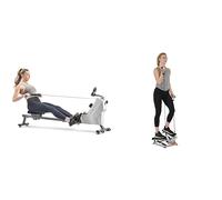Sunny Health & Fitness Advanced Twist Stepper Machine w/Resistance Bands, Portable Mini + Compact Folding Magnetic Rowing Machine w/ 109 CM Slide Rail, 130 KG Max