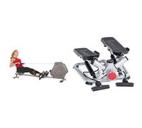Sunny Health & Fitness Advanced Twist Stepper Machine w/Resistance Bands, Portable Mini + Foldable and Compact Magnetic Rowing Machine, 130 KG Max, LCD Display, Super Quiet