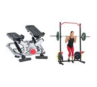 Sunny Health & Fitness Advanced Twist Stepper Machine w/Resistance Bands, Portable Mini + Power Zone Squat Stand Rack Power Cage - SF-XF9931