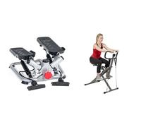 Sunny Health & Fitness Advanced Twist Stepper Machine w/Resistance Bands, Portable Mini + Row-N-Ride™ PRO Squat Assist Trainer, Rowing Machine w/Digital Monitor