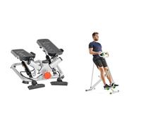 Sunny Health & Fitness Advanced Twist Stepper Machine w/Resistance Bands, Portable Mini + Row-N-Ride Squat Assist Trainer for Glutes & Full Body Cardio Workout