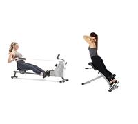 Sunny Health & Fitness Compact Folding Magnetic Rowing Machine w/ 109 CM Slide Rail, 130 KG Max + 45 Degree Hyperextension Roman Chair, Steel, Grey, One Size SF-BH6629
