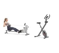 Sunny Health & Fitness Compact Folding Magnetic Rowing Machine w/ 109 CM Slide Rail, 130 KG Max + Smart Folding X-Bike, Portable Compact Exercise Bike, 14-Level Magnetic Resistance