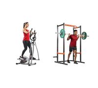 Sunny Health & Fitness Legacy Stepping Elliptical Machine, Ultra- Quiet Magnetic Belt Drive + Power Zone Strength Rack Power Cage - 455 KG Weight Capacity - SF-XF9925