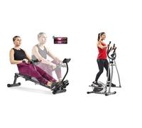 Sunny Health & Fitness Legacy Stepping Elliptical Machine, Ultra- Quiet Magnetic Belt Drive + Smart Compact Adjustable Rowing Machine, 12 Levels Adjustable Resistance, Complete Body Workout