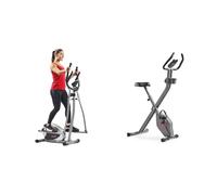 Sunny Health & Fitness Legacy Stepping Elliptical Machine, Ultra- Quiet Magnetic Belt Drive + Smart Folding X-Bike, Portable Compact Exercise Bike, 14-Level Magnetic Resistance