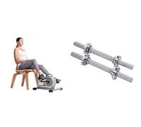 Sunny Health & Fitness Magnetic Under Desk Mini Exercise Cycle Bike, Dual Function Pedal Exerciser + 35.5 cm Threaded Chrome Dumbbell Bar