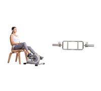 Sunny Health & Fitness Magnetic Under Desk Mini Exercise Cycle Bike, Dual Function Pedal Exerciser + 86 cm Olympic Triceps Bar with Ring Collars, Olympic Weight for Weightlifting and Bodybuilding