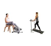 Sunny Health & Fitness Magnetic Under Desk Mini Exercise Cycle Bike, Dual Function Pedal Exerciser + Foldable and Compact Magnetic Rowing Machine, 130 KG Max, Durable Non-Electric Incline Exercise