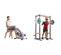 Sunny Health & Fitness Magnetic Under Desk Mini Exercise Cycle Bike, Dual Function Pedal Exerciser + Power Zone Strength Rack Power Cage - 455 KG Weight Capacity - SF-XF9925