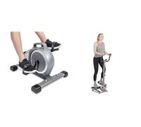 Sunny Health & Fitness Magnetic Under Desk Mini Exercise Cycle Bike, Dual Function Pedal Exerciser + Twister Stepper Machine, Height Adjustable, Stairs Step Exercise W/ Handlebars & LCD Monitor