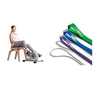 Sunny Health & Fitness Magnetic Under Desk Mini Exercise Cycle Bike, Dual Function Pedal Exerciser + Versatile Resistance Bands (Single or Combination Set) - 4.5-35kg Combo