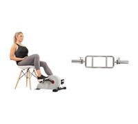 Sunny Health & Fitness Magnetic Under Desk Pedal Exerciser, Dual Function Mini Exercise Cycle Bike + 86 cm Olympic Triceps Bar with Ring Collars, Olympic Weight for Weightlifting and Bodybuilding