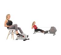Sunny Health & Fitness Magnetic Under Desk Pedal Exerciser, Dual Function Mini Exercise Cycle Bike + Foldable and Compact Magnetic Rowing Machine, 130 KG Max, LCD Display, Super Quiet