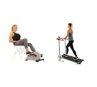 Sunny Health & Fitness Magnetic Under Desk Pedal Exerciser, Dual Function Mini Exercise Cycle Bike + Foldable and Compact Magnetic Rowing Machine, 130 KG Max, Durable Non-Electric Incline Exercise