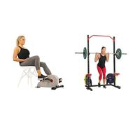 Sunny Health & Fitness Magnetic Under Desk Pedal Exerciser, Dual Function Mini Exercise Cycle Bike + Power Zone Squat Stand Rack Power Cage - SF-XF9931