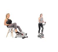 Sunny Health & Fitness Magnetic Under Desk Pedal Exerciser, Dual Function Mini Exercise Cycle Bike + Twister Stepper Machine, Height Adjustable, Stairs Step Exercise W/ Handlebars & LCD Monitor
