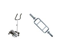 Sunny Health & Fitness Magnetic Underdesk/Standing Portable Ellittical Machine + 86 cm Olympic Triceps Bar with Ring Collars, Olympic Weight for Weightlifting and Bodybuilding