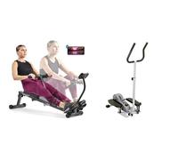 Sunny Health & Fitness Magnetic Underdesk/Standing Portable Ellittical Machine + Smart Compact Adjustable Rowing Machine, 12 Levels Adjustable Resistance, Complete Body Workout