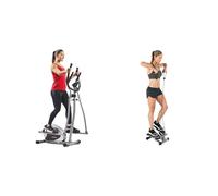 Sunny Health & Fitness Mini Stepper Machine, with Resistance Bands and LCD Monitor + Legacy Stepping Elliptical Machine, Total Body Trainer with Ultra- Quiet Magnetic Belt Drive