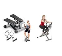 Sunny Health & Fitness Mini Stepper Machine, with Resistance Bands and LCD Monitor + Row-N-Ride™ PRO Squat Assist Trainer, Rowing Machine w/Digital Monitor