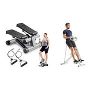 Sunny Health & Fitness Mini Stepper Machine, with Resistance Bands and LCD Monitor + Row-N-Ride Squat Assist Trainer for Glutes & Full Body Cardio Workout