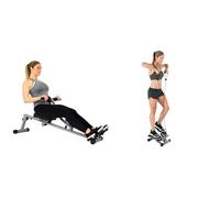 Sunny Health & Fitness Mini Stepper Machine, with Resistance Bands and LCD Monitor + SF-RW1205 12 Adjustable Resistance Rowing Machine Rower w/Digital Monitor
