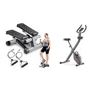 Sunny Health & Fitness Mini Stepper Machine, with Resistance Bands and LCD Monitor + Smart Folding X-Bike, Portable Compact Exercise Bike, 14-Level Magnetic Resistance