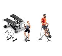 Sunny Health & Fitness Mini Stepper Machine, with Resistance Bands and LCD Monitor + Upright Row-N-Ride, Versatile Full-Body Workout Squat Assist Trainer