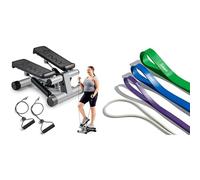 Sunny Health & Fitness Mini Stepper Machine, with Resistance Bands and LCD Monitor + Versatile Resistance Bands (Single or Combination Set) - 4.5-35kg Combo