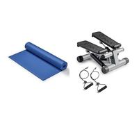 Sunny Health & Fitness Mini Stepper Machine, with Resistance Bands and LCD Monitor + Yoga Mat - Blue