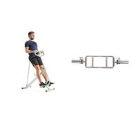 Sunny Health & Fitness Row-N-Ride Squat Assist Trainer for Glutes & Full Body Cardio Workout + 86 cm Olympic Triceps Bar with Ring Collars, Olympic Weight for Weightlifting and Bodybuilding