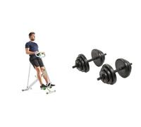 Sunny Health & Fitness Row-N-Ride Squat Assist Trainer for Glutes & Full Body Cardio Workout + Exercise Vinyl 18 KG Dumbbell Set Hand Weights for Strength Training, Weight Loss, Workout Bench