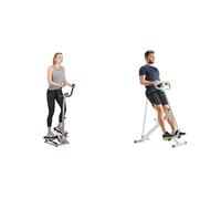 Sunny Health & Fitness Row-N-Ride Squat Assist Trainer for Glutes & Full Body Cardio Workout + Twister Stepper Machine, Height Adjustable Stepper w/Handlebars & LCD Monitor