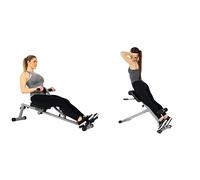 Sunny Health & Fitness SF-RW1205 12 Adjustable Resistance Rowing Machine Rower w/Digital Monitor + 45 Degree Hyperextension Roman Chair, Steel, Grey, One Size SF-BH6629