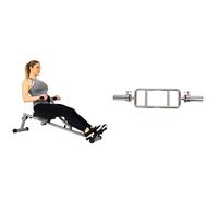 Sunny Health & Fitness SF-RW1205 12 Adjustable Resistance Rowing Machine Rower w/Digital Monitor + 86 cm Olympic Triceps Bar with Ring Collars, Olympic Weight for Weightlifting and Bodybuilding